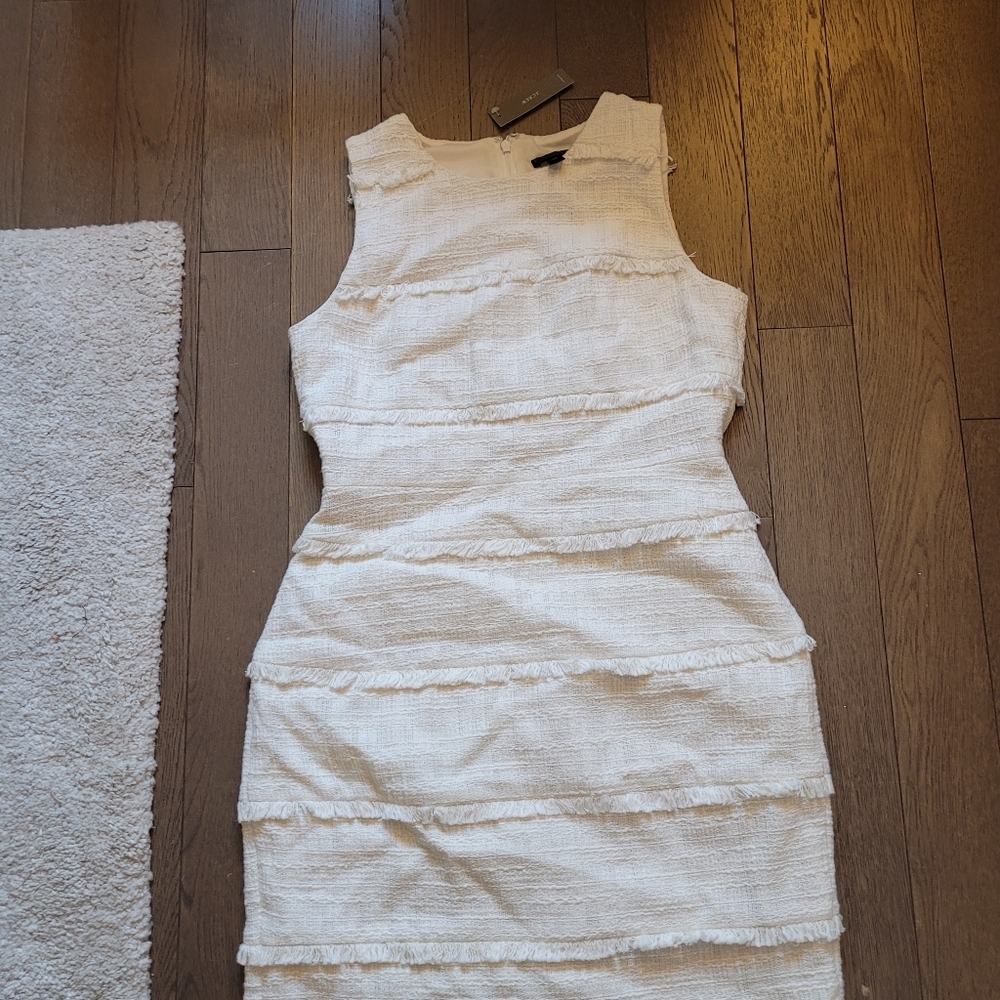 J crew tweed fringe dress NWT white